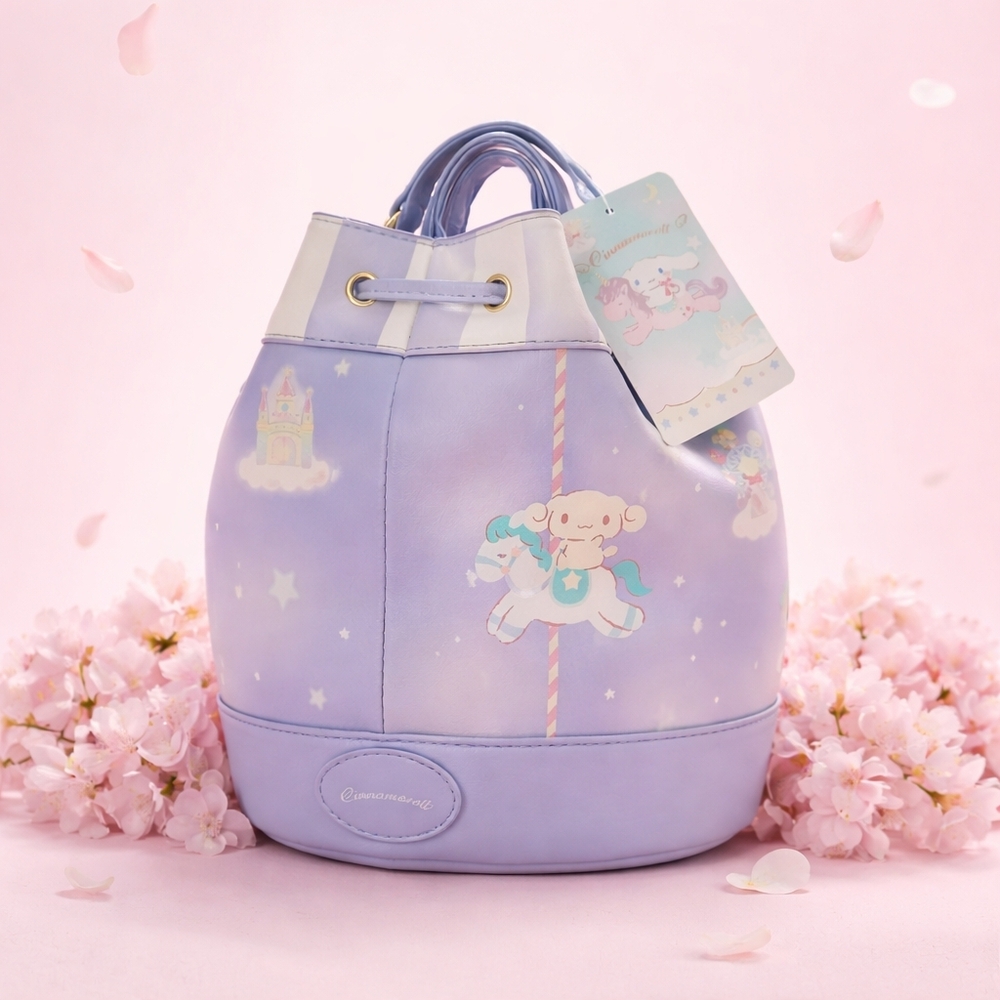 Cinnamoroll Pastel Purple Carousel Drawstring Bucket Bag